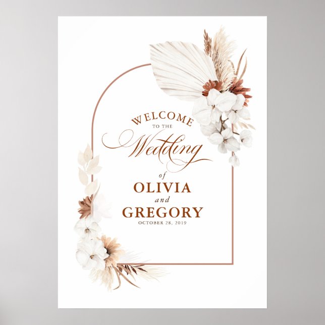 Terracotta White Flowers Boho Bröllop Välkomstecke Poster (Framsidan)