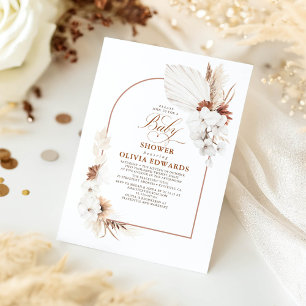 Terracotta White Flowers Boho Elegant Baby Shower Inbjudningar