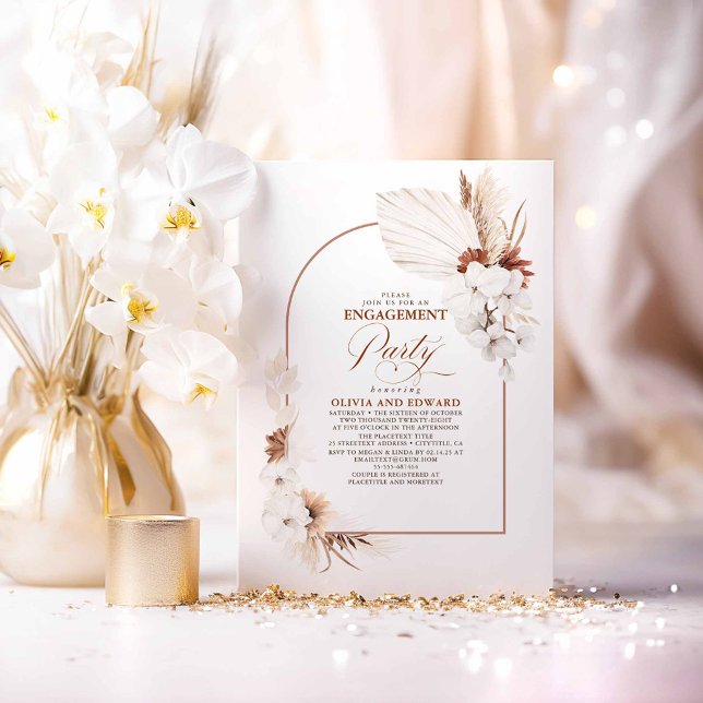 Terracotta White Flowers Boho Förlovningsfest Inbjudningar (Engagement Party Terracotta Boho Floral Invitations)