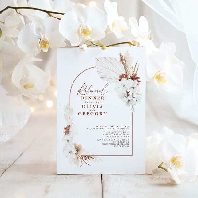 Terracotta White Flowers Boho Rehearsal Dinner Inbjudningar (White Orchids Terracotta Rehearsal Dinner Invitations)