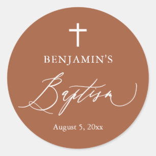 Terracotta White Kor Boy Baptism Round Sticker Runt Klistermärke