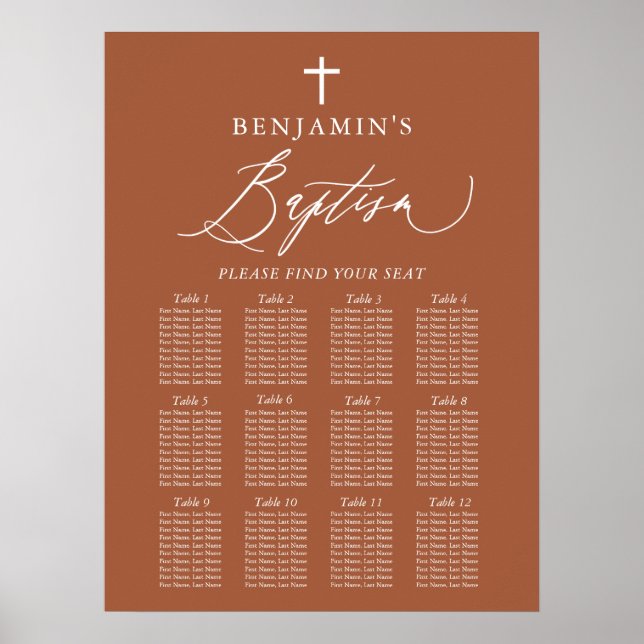 Terracotta White Kor Boy Baptism Sittdiagram Poster (Framsidan)