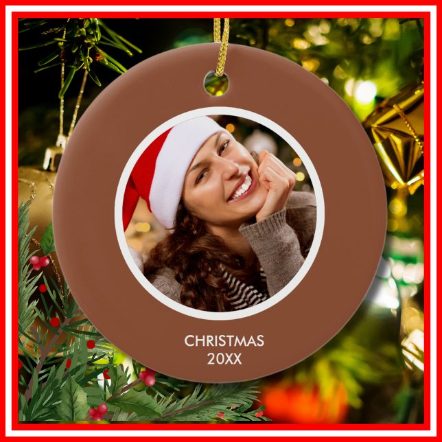 Terracotta & White Modern Initialer Monogram PHOTO Julgransprydnad Keramik (Terracotta & White Modern Initials Monogram PHOTO Ceramic Ornament)