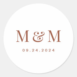 Terracotta & White Monogram Typography Wedding Runt Klistermärke