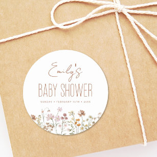 Terracotta WildblomBoho Baby Shower in Bloom Runt Klistermärke