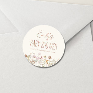 Terracotta WildblomBoho Baby Shower in Bloom Runt Klistermärke