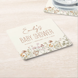 Terracotta WildblomBoho Baby Shower in Bloom Underlägg Papper Kvadrat