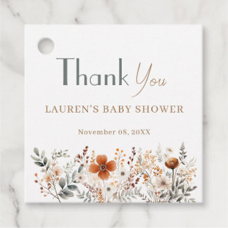 Terracotta WildblomBoho Baby Shower Tack Gåvor Etiketter