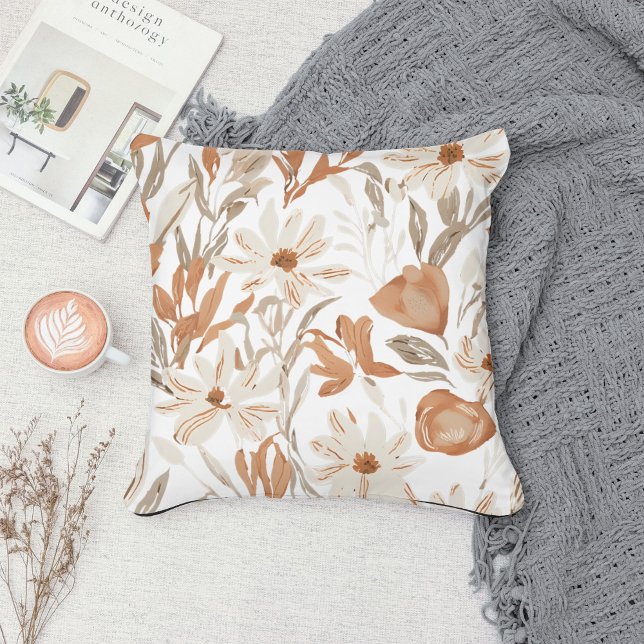 Terracotta WildblomBoho Rustic Vår accent Kudde (Skapare uppladdad)