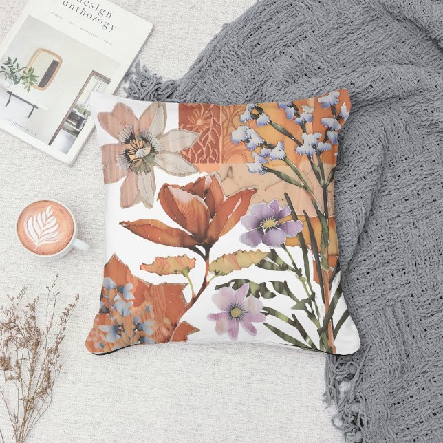 Terracotta WildblomBoho Rustic Vår accent Kudde (Skapare uppladdad)