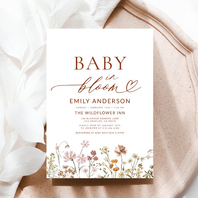 Terracotta Wildblomma Baby i Bloom Baby Shower Inbjudningar (Skapare uppladdad)