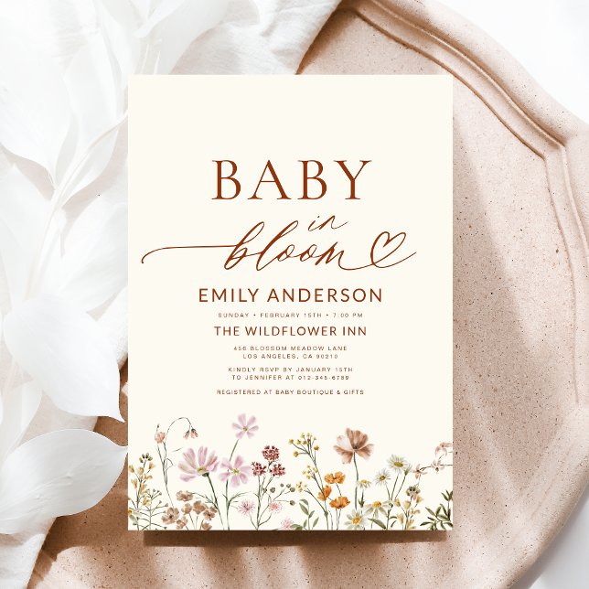 Terracotta Wildblomma Baby i Bloom Baby Shower Inbjudningar (Skapare uppladdad)