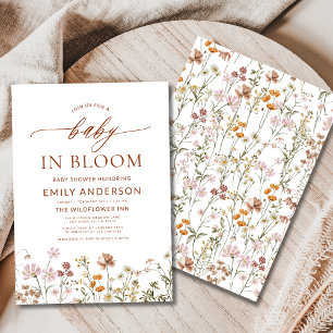 Terracotta Wildblomma Baby i Bloom Baby Shower Inbjudningar