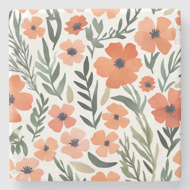 Terracotta Wildblomma Rustic Boho Drink Suppory Stenunderlägg (Framsidan)