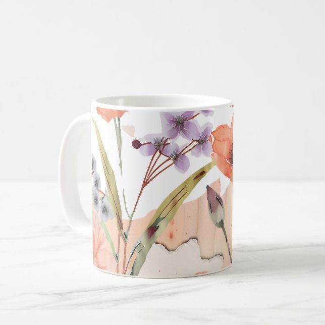 Terracotta Wildblomma Rustic Boho Drinkware Kaffemugg (Framsida vänster)