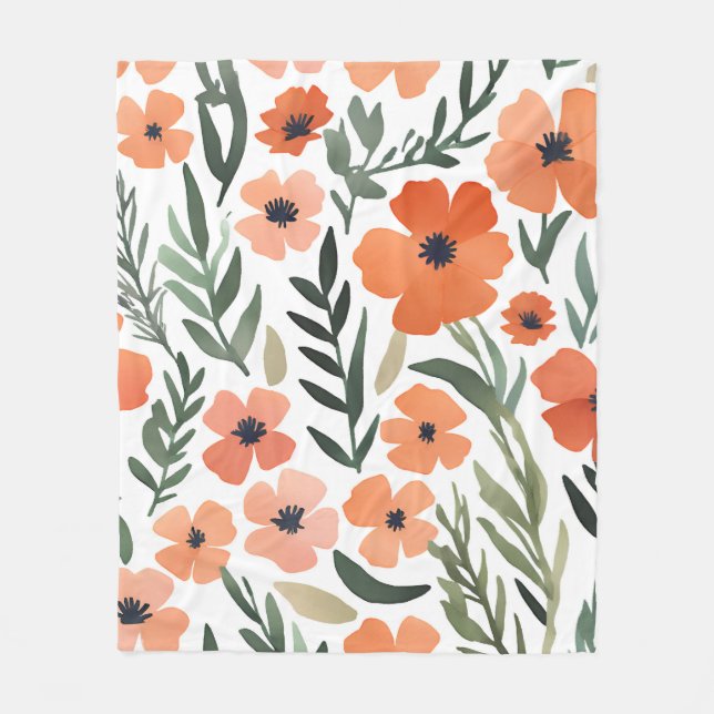 Terracotta Wildblomma Rustic Boho Throw för Vår Fleecefilt (Framsidan)