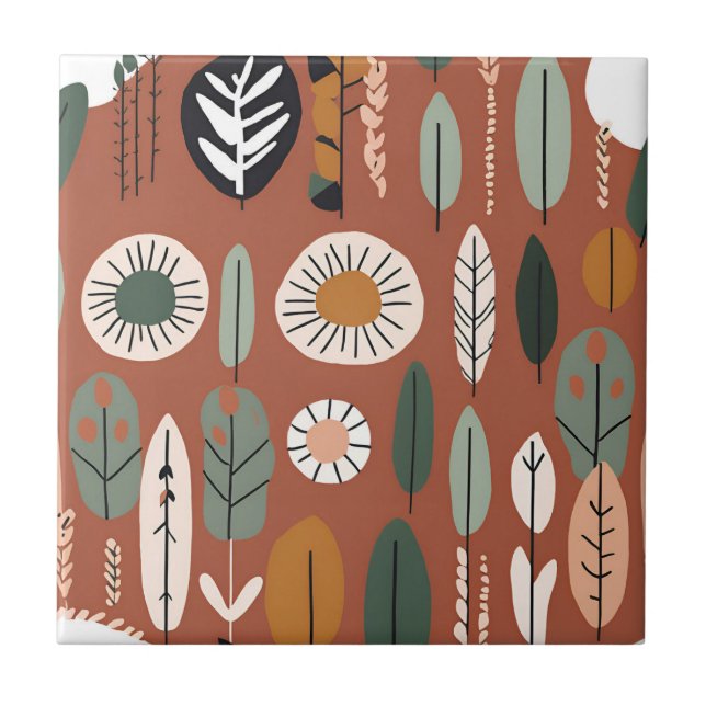 Terracotta Wildblomma Rustic Boho Vår Decor Kakelplatta (Framsidan)
