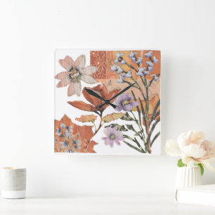 Terracotta Wildblomma Rustic Boho Wall Accent Fyrkantig Klocka