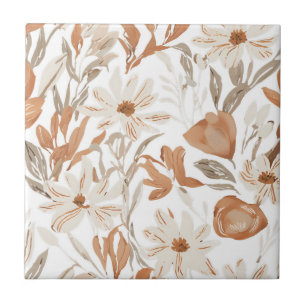 Terracotta Wildblomma Rustic Boho Wall Accent Kakelplatta