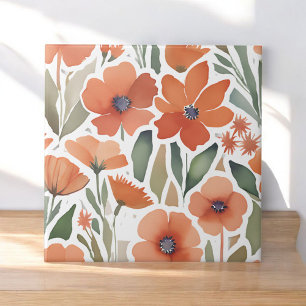Terracotta Wildblomma Rustic Boho Wall Accent Kakelplatta