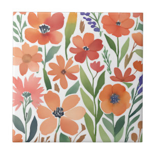 Terracotta Wildblomma Rustic Boho Wall Accent Kakelplatta