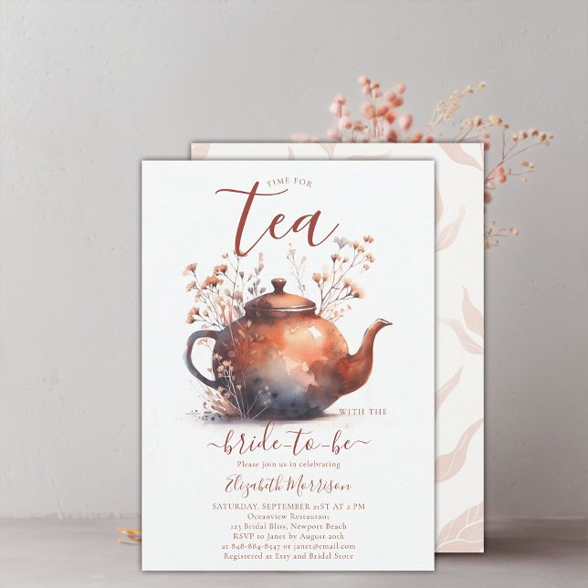 Terracotta Wildblomma Rustic Möhippa Tea Shower Inbjudningar (terracotta floral bridal shower tea invitation wildflowers watercolor elegant modern simple rustic)