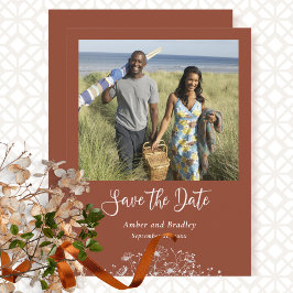 Terracotta Wildblomma Simple Photo QR Code Bröllop Inbjudningar