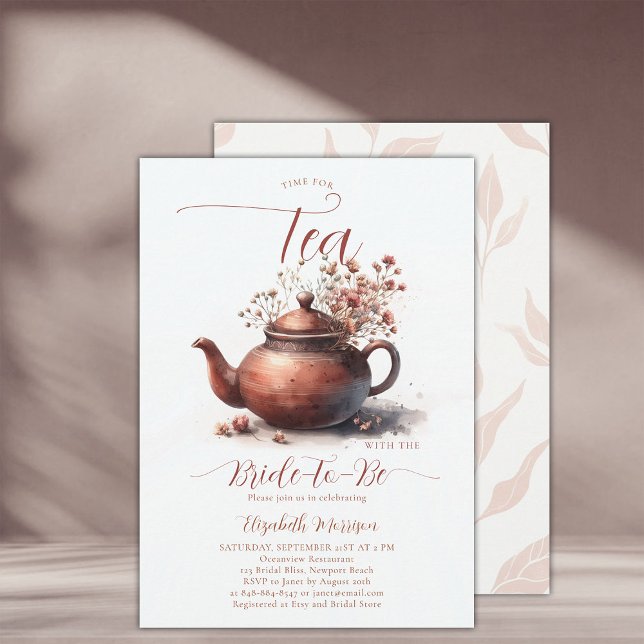 Terracotta WildblommBoho Chic Möhippa Tea Shower Inbjudningar (terracotta floral bridal shower tea invitation wildflowers watercolor elegant rustic earthy chic)