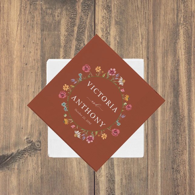 Terracotta WildblommBröllop Napkins Pappersservett (Skapare uppladdad)