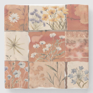 Terracotta WildblommPatchwork Rustic Boho Vår Stenunderlägg