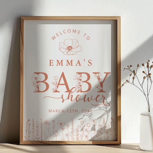 Terracotta Wildflower Baby Shower Welcome Sign Poster (Baby Welcome Sign)