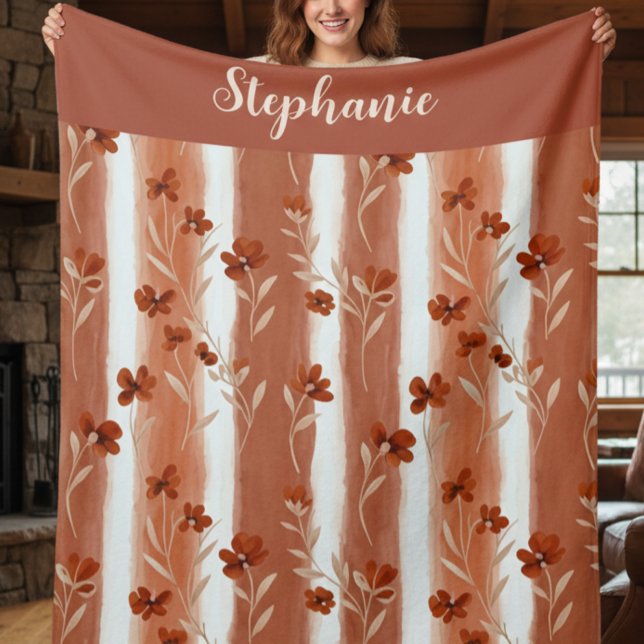 Terracotta Wildflower Monogram  Fleecefilt (Skapare uppladdad)