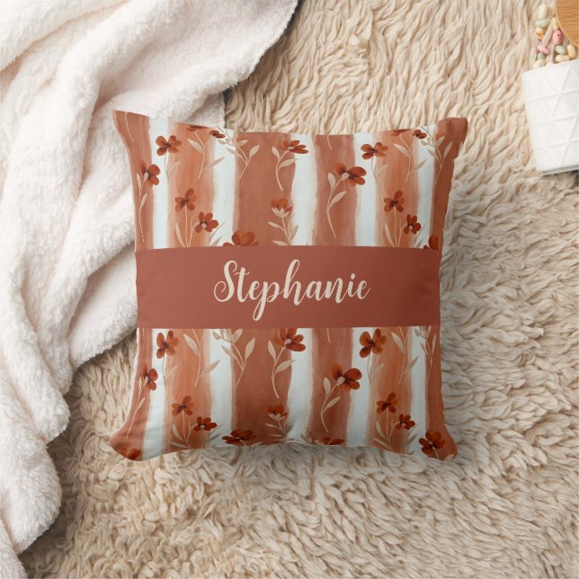 Terracotta Wildflower Monogram Name Boho  Kudde (Filt)