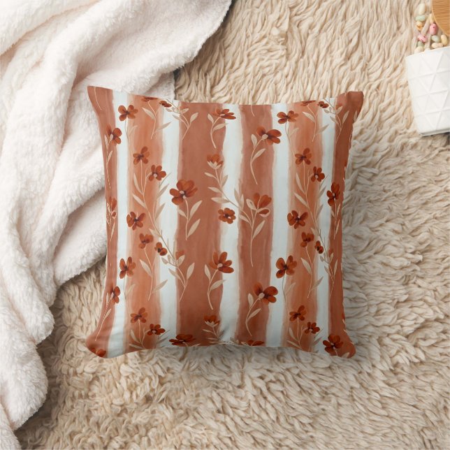 Terracotta Wildflower Vertical Stripe Boho Pattern Kudde (Filt)