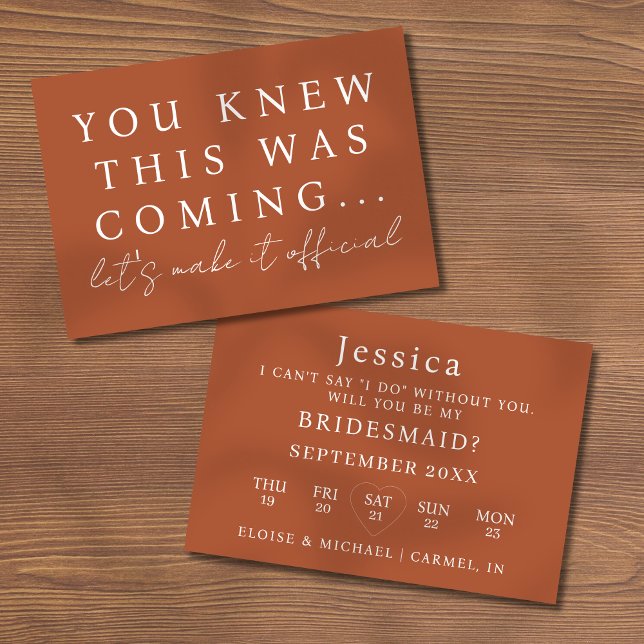 Terracotta Will You Be My Bridesmaid Proposal Card Inbjudningar (Pop the question to your bridal party with this Will You Be My Bridesmaid Proposal Card! )
