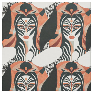 Terracotta Zebra Muse Art Deco Mönster Tyg