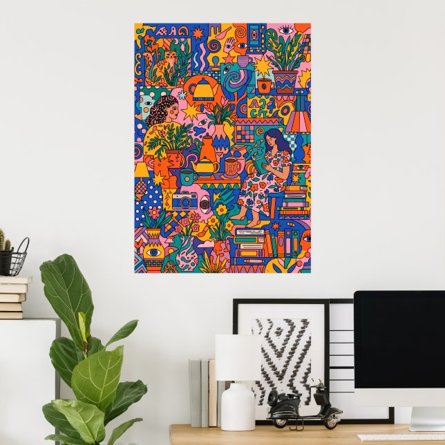 Terrakotta Abstrakt Formaffisch | Mid-Century Vägg Poster (Hemmakontoret)