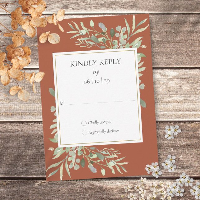 Terrakotta akvarell grönska OSA kort (Terracotta Watercolor Greenery RSVP Card)