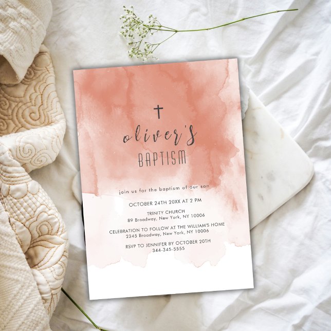 Terrakotta akvarell ökenkors pojke dop inbjudningar (Terracotta Watercolor Desert Cross Boy Baptism Invitation)