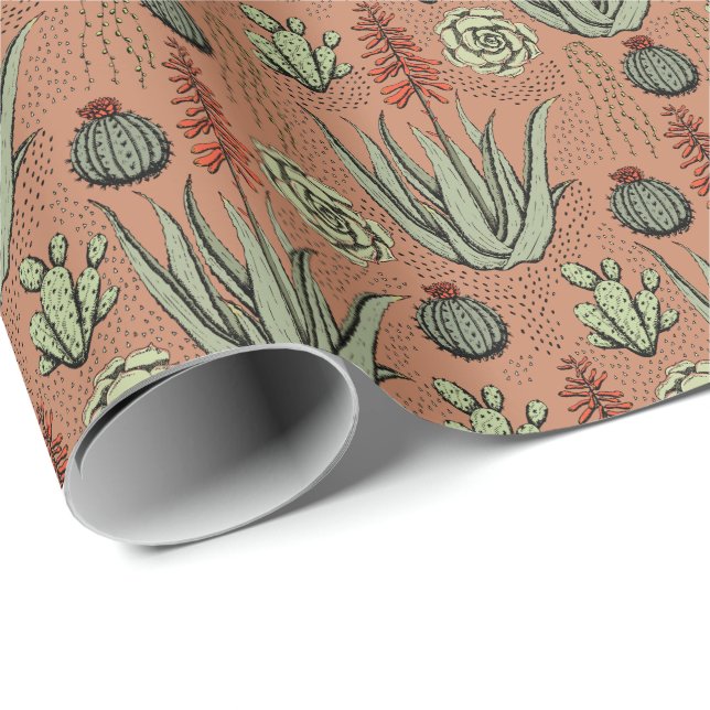 Terrakotta Aloe Vera Sukkulent Kaktus Presentpapper (Rullad Hörn)