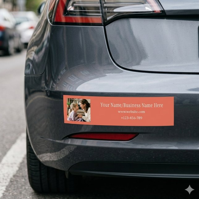 Terrakotta anpassad logotyp foto & namn bildekal (Terracotta Custom Logo Photo & Name Bumper Sticker)