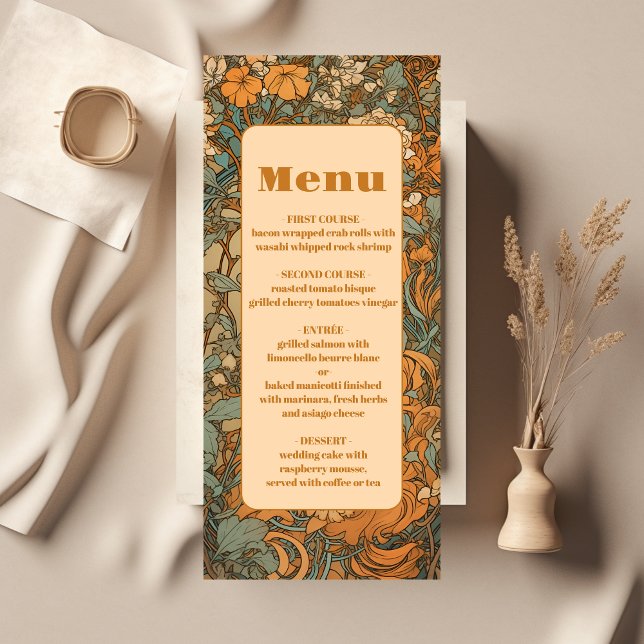 Terrakotta Art Nouveau Bröllop med Blommor Meny (Skapare uppladdad)