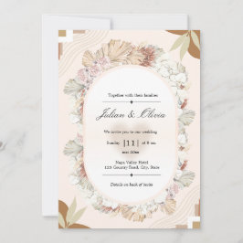 Terrakotta Beige Boho Oval Blommig Krans Modern Inbjudningar