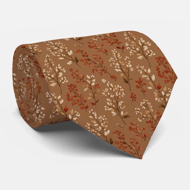 Terrakotta Beige Botanisk Bröllop Groom Grovsmän Slips (Rullad)