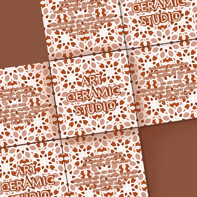 Terrakotta Beige Sömlöst Mönster Prägling Fyrkantigt Visitkort (Terracotta Beige Seamless Pattern Emboss Square Business Card)