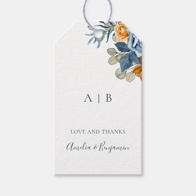 Terrakotta Blå Rost Elegant Tack Bröllop Presentetikett (Framsidan)