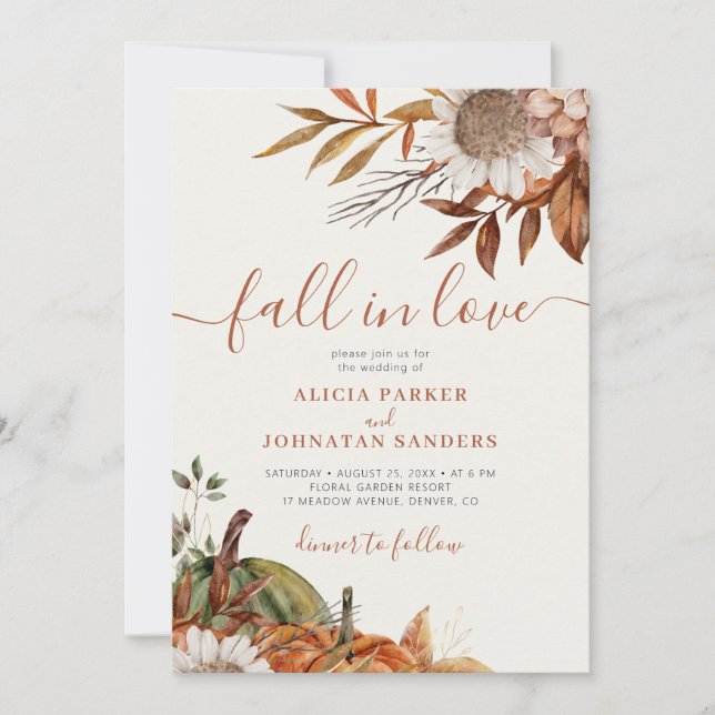 Terrakotta blad boho blomster elfenben höst bröllo inbjudningar (Framsida)