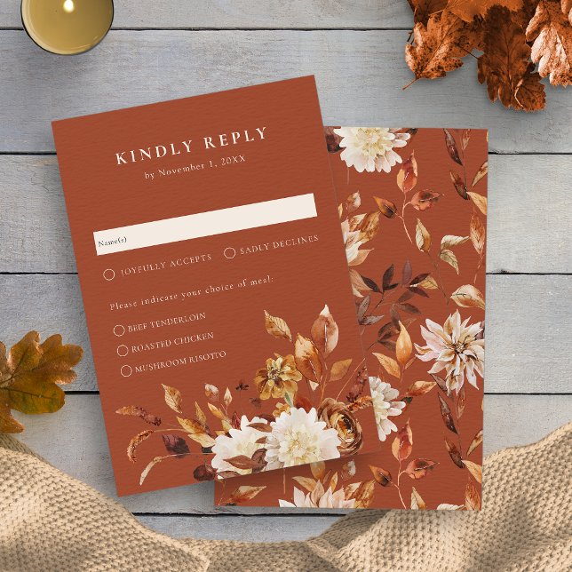 Terrakotta blad Höstbröllop OSA Kort (Rustic Terracotta Copper Leaves Autumn Wedding RSVP Card by Painted Paperie
)