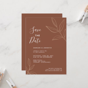 Terrakotta blad Save the Date Virtuell Bröllopsinb Inbjudningar