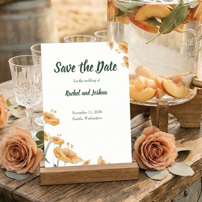 Terrakotta Blommig Akvarell | Boho Bröllop Save T Spara Datumet (Terracotta & Sage Floral Save the Date Card.)